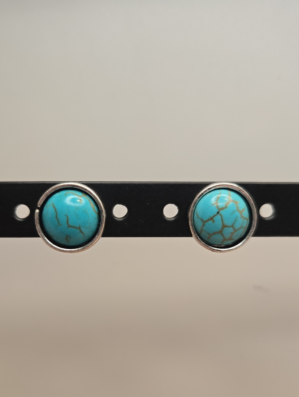 Turquoise Stone Stud Earrings - Silver Tone Costume Jewelry Only